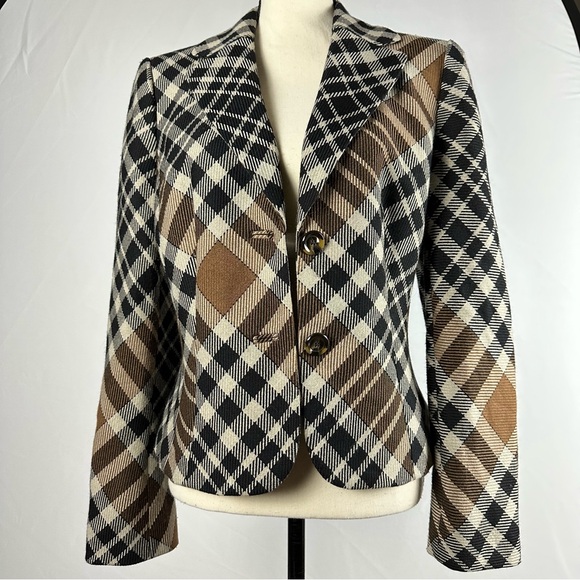 Anne Klein Jackets & Blazers - AK ANNE KLEIN wool blend winter blazer in brown, black & ivory plaid - size 10